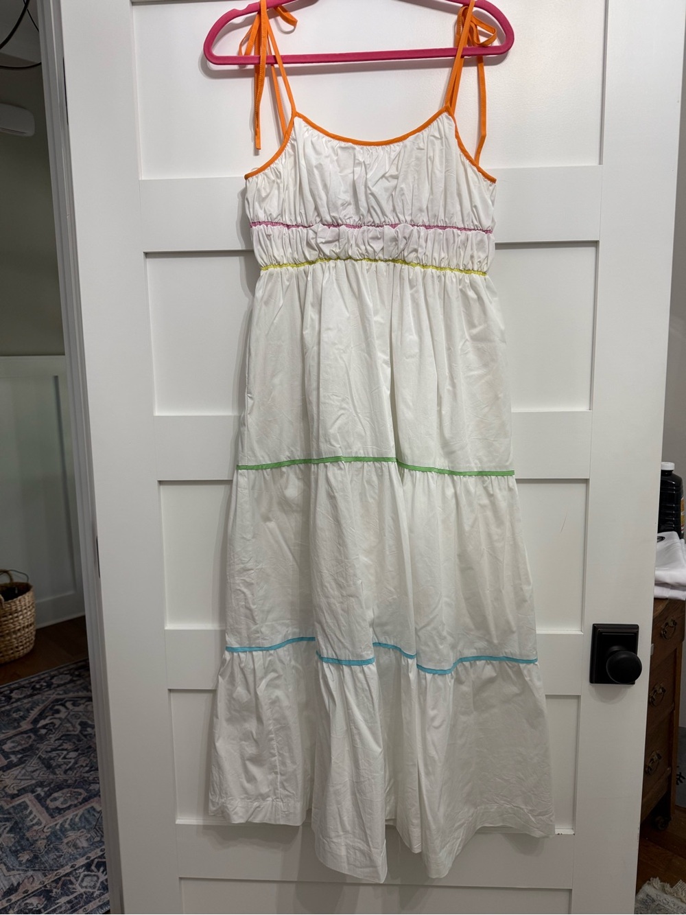 White Midi Sundress with Multicolor Trim